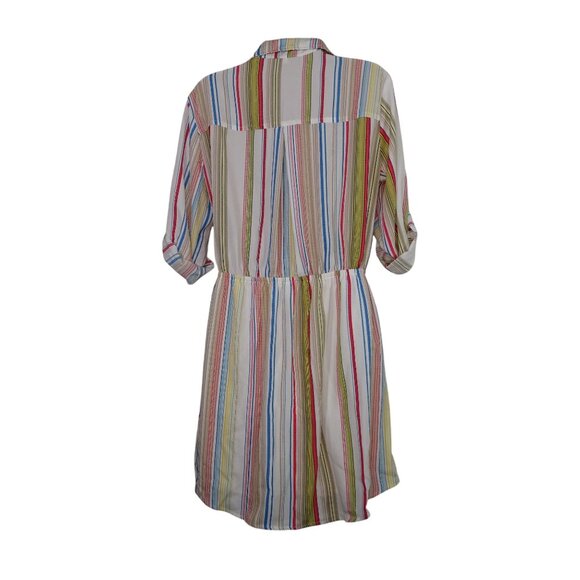 Bebop Striped Button Bodice Shirt Dress Women Size L Roll Tab 3/4 Sleeves NEW - Picture 5 of 14